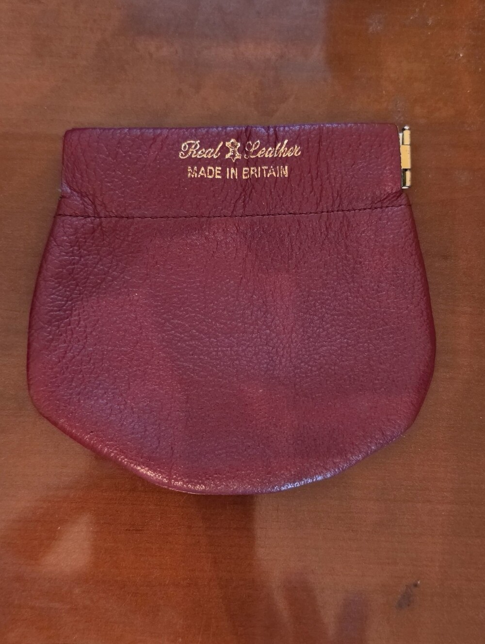 Vintage Red Leather Coin Purse Made in Britain Squeeze Snap Closure Small Pouch